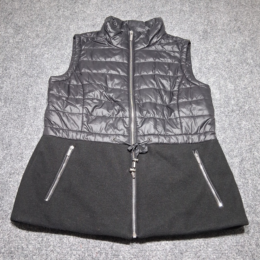 Calvin Klein Women's Black Quilted Drawstring-Waist Vest Coat Jacket Size S CH